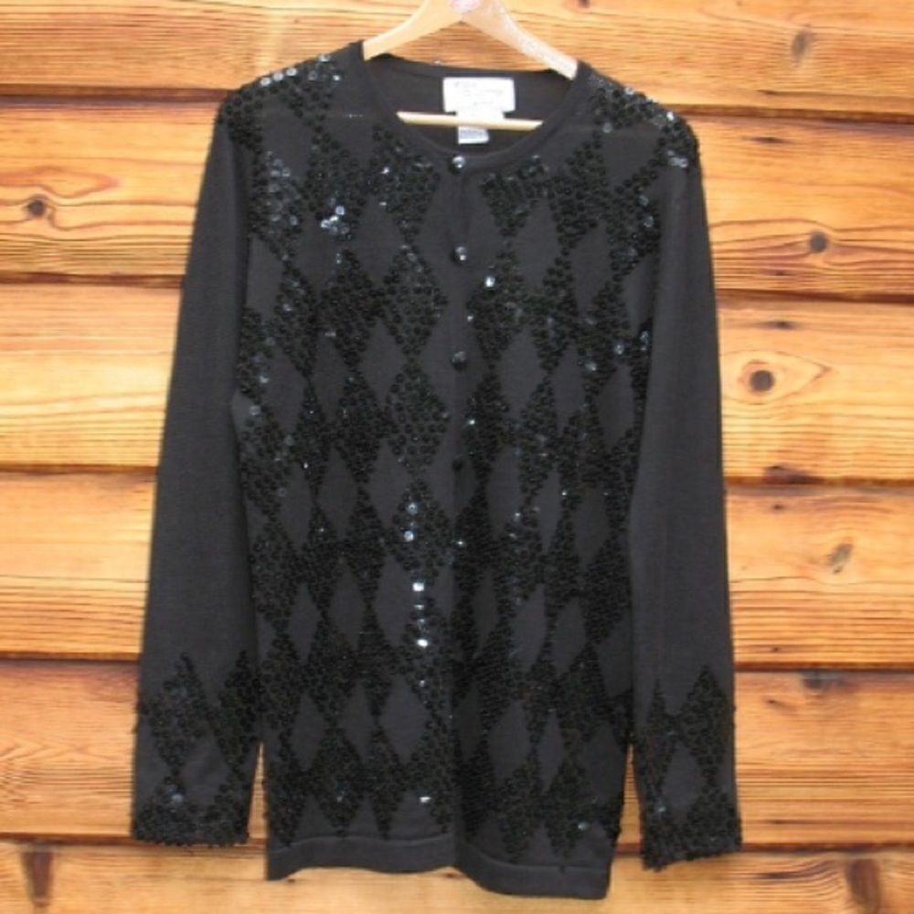 Vintage Black Sequin Cardigan Sweater